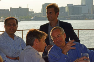 Pictured (LtoR) Dr. Awny Farajallah, New Jersey-based infectious disease physician; Dr. Drew Pardoll, Johns Hopkins School of Medicine cancer researcher; Nils Lonberg, Bristol-Myers Squibb head of oncology drug discovery; and Dr. Brian Lamon, New Jersey-based research lead